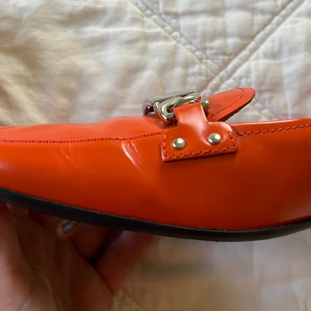 Prada Orange Leather Loafers with Silver Hardware - Picture 14 of 16
